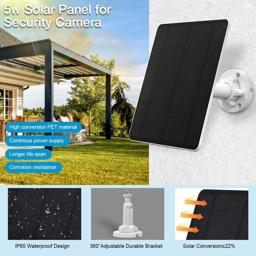 Solar Panel for Security Camera,5W USB Solar Panel for Cameras DC 5V,Camera S...