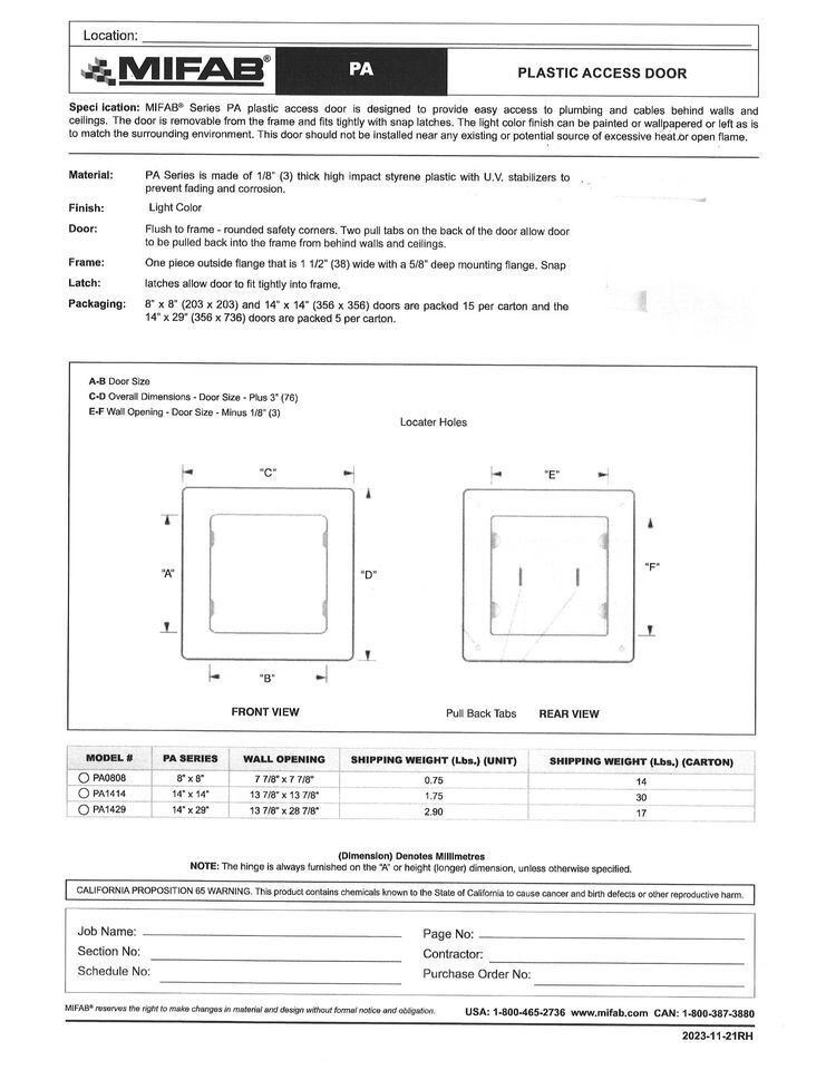 Access Panel 14" x 14" - MIFAB PA1414