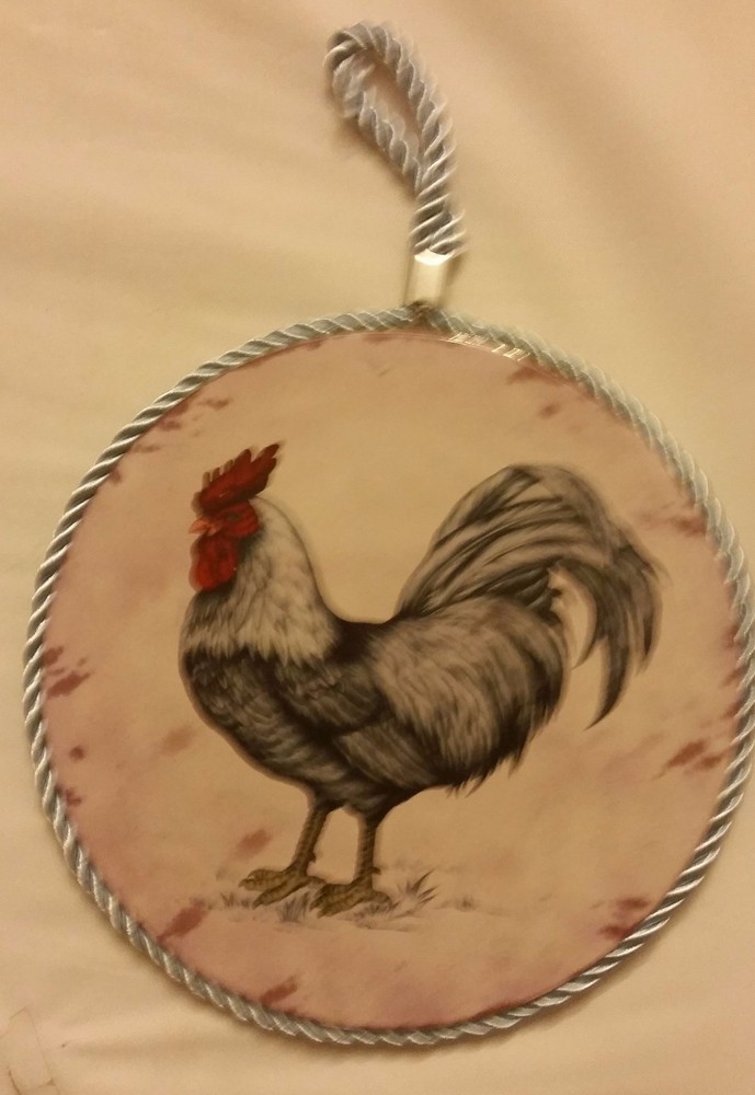 1 WALL DECORATIVE ROUND PLAQUE w/cork back, 7 ", ROOSTER # 2