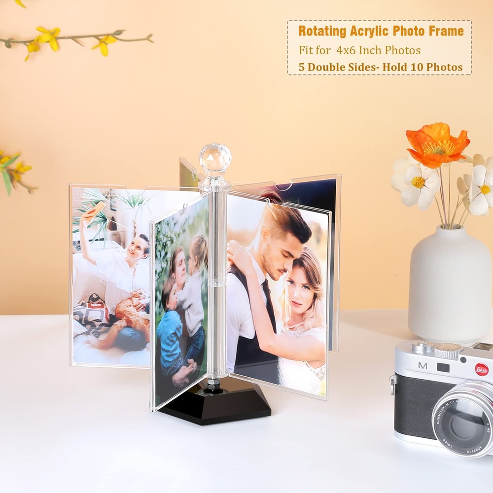 Rotating Acrylic Photo Frame DIY Multiple Picture Frame 5 Double Sides/Insert...