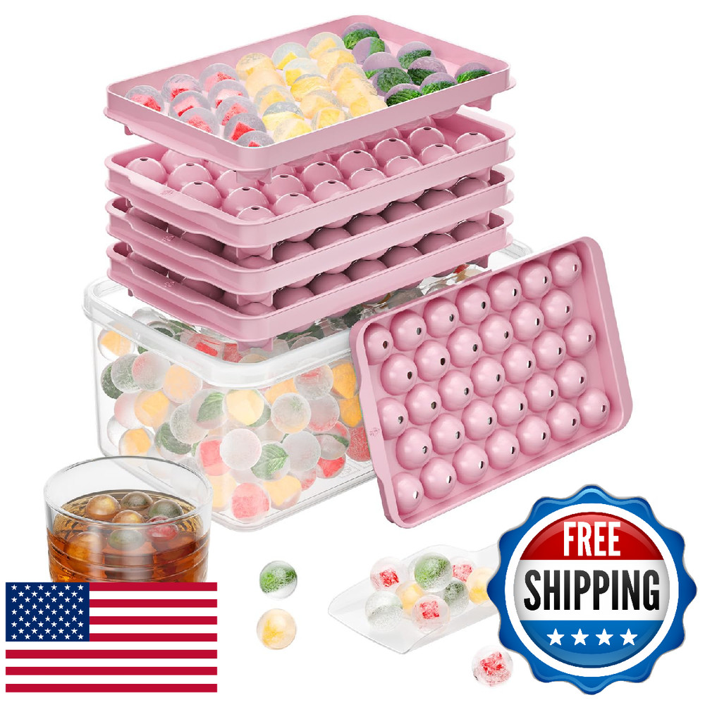 Optish 3-Pack Ice Cube Trays w/ Lid & Bin, 99 Round Cubes - Freezer Storage