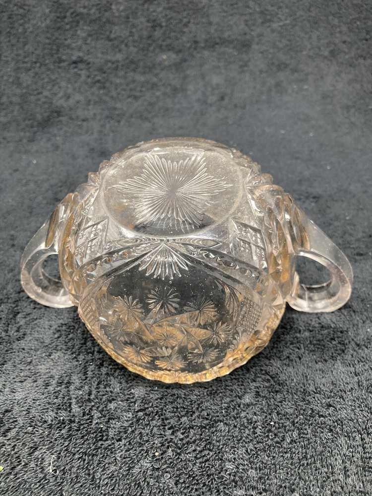 Pressed glass gold trim open sugar