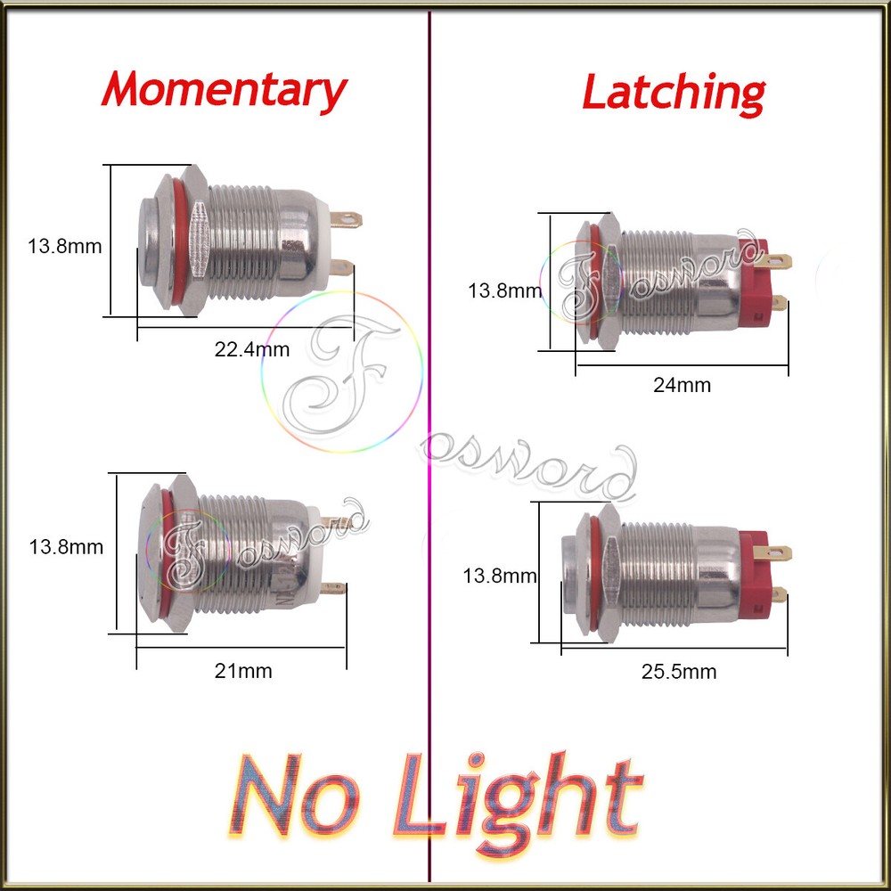 12MM Momentary Push Button ON Off Switch Metal Latching Illuminated Round Switch