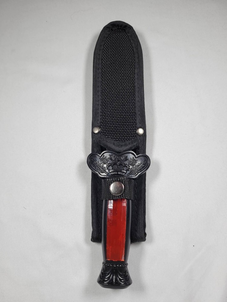 11" Fixed Blade BOWIE KNIFE w/ Decorative Red & Black Handle, Black Blade NIB