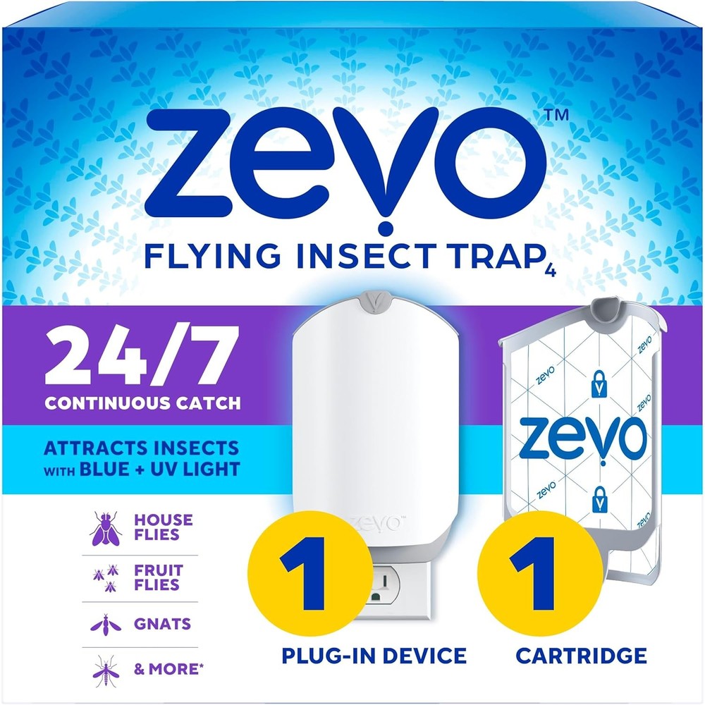 Zevo Flying Insect Trap & Cartridge - Plug in Fly Trap & Indoor Bug Catcher for