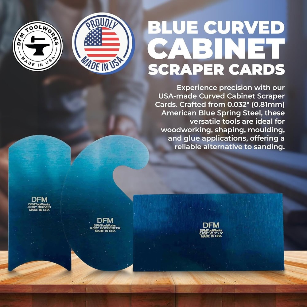 Precision Card Scraper Set - 3 Durable American-Made Scrapers for Woodworking