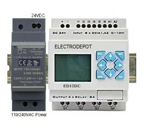 Micro PLC Programmable Industrial Logic Controller Kit 24VDC 8 inputs, 4 Outputs