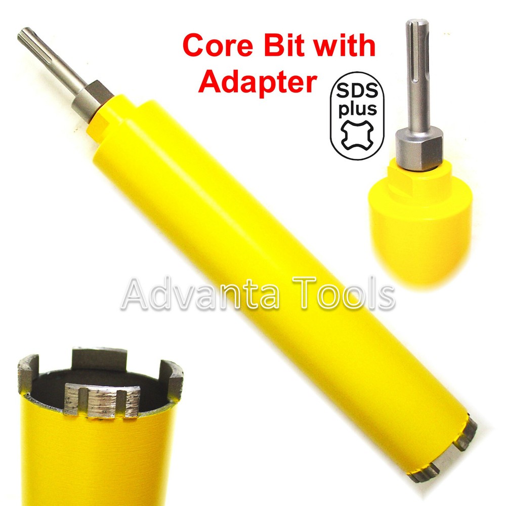 3” Dry Diamond Core Bit 4 Reinforced Concrete w/ Rebar + SDS Plus Adapter