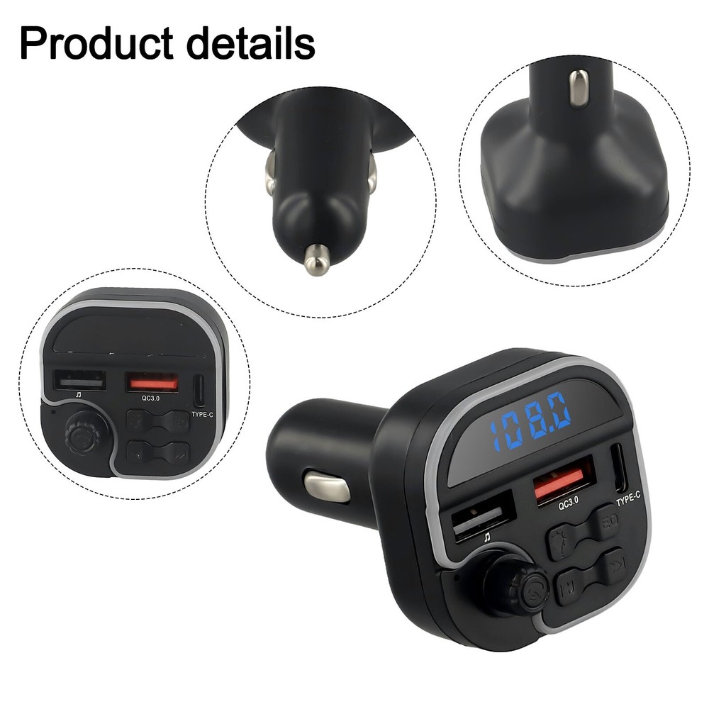 Car Wireless FM Transmitter Adapter USB PD Fast Charger Hands Free LED