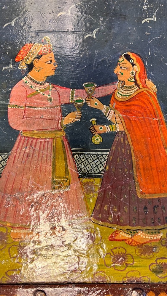 Antique Mughal Indian Hand-Painted Wedding Chest