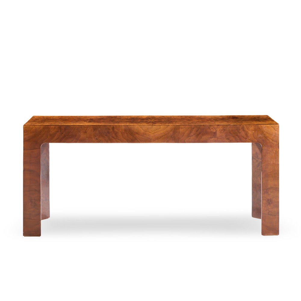 Milo Baughman Style Mid Century Burlwood Console Table