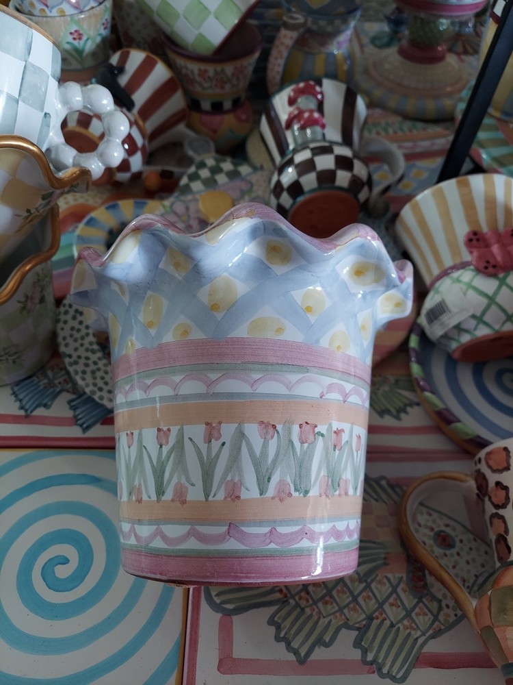 Mackenzie-Childs Aalsmeer Ceramic Fluted Flower Pot