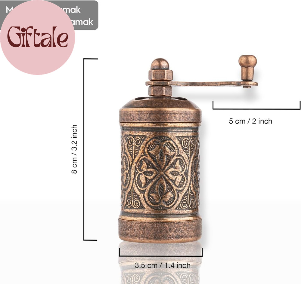 Decorative Handmade Black Pepper Grinder, Refillable Turkish Spice Mill with Adj