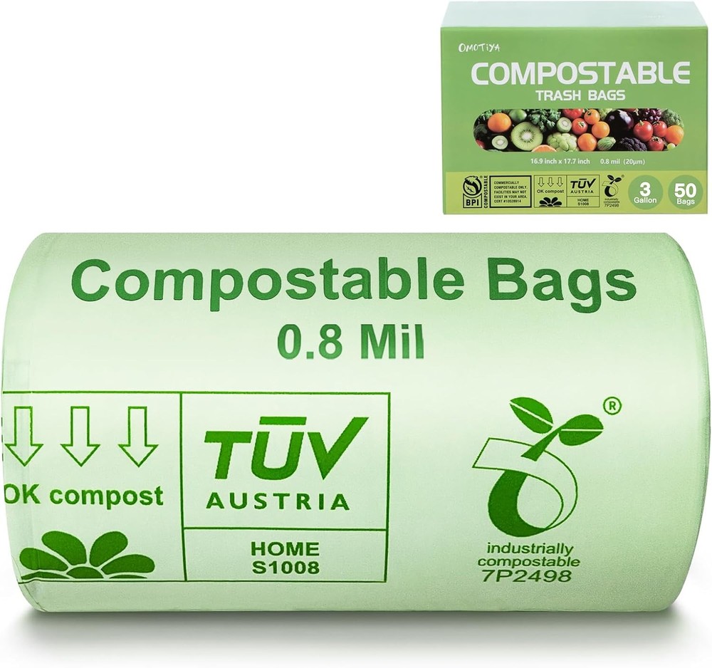 Compostable Trash Bags 3 Gallon Extra Thick 0.8 Mils 100 Count ASTM D6400 BPI OK