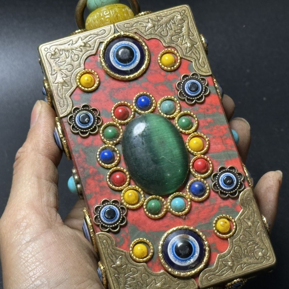 Copper Edge Inlaid Sky Eye Dzi Bead Pendant Handle