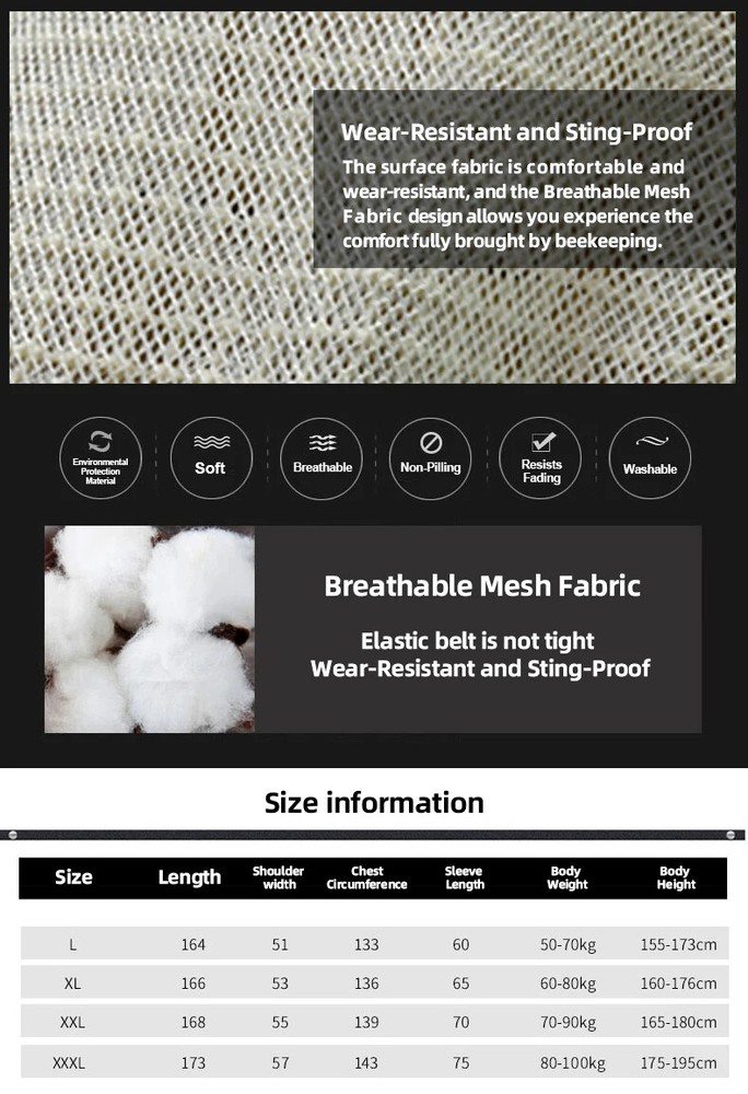 Anti Bee Suit 3Layer Breathable Ventilated Protective Jacket with Veil Hat Suits
