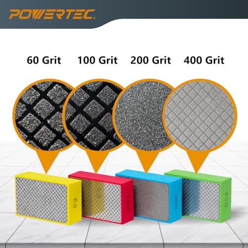 Diamond Hand Polishing Pads Assorted 4 Pack Assorted 60, 100, 200, 400 Grit
