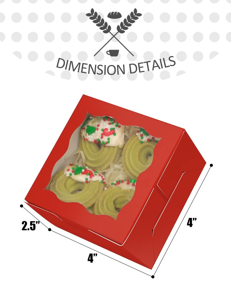 Red Bakery Boxes with Window 55pcs 4x4x2.5 Mini Cookie Boxes Macaron Boxes Sm...