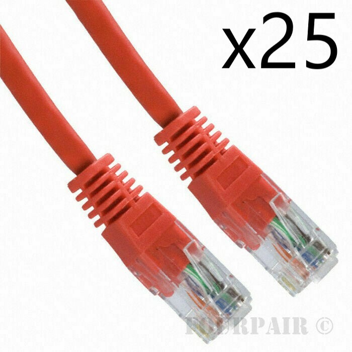 25 Pack Lot - 10ft CAT5e Ethernet Network LAN Router Patch Cable Cord Wire Red