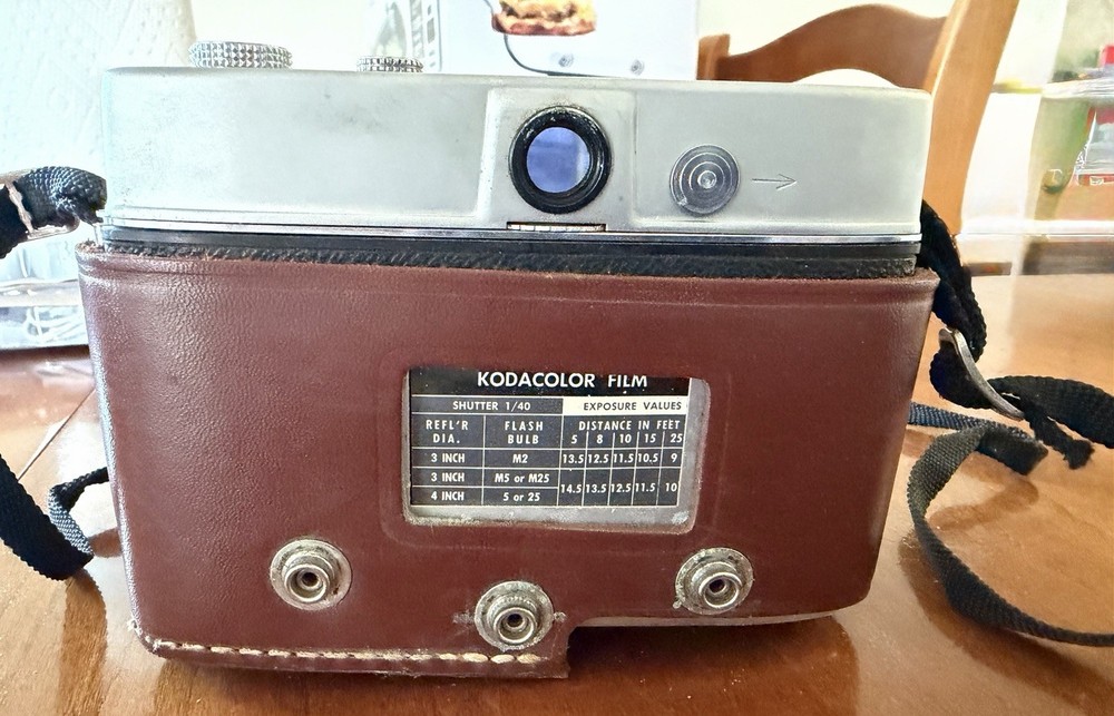 Kodak Automatic 35 Camera Silver Brown Black with Brown Leather Case