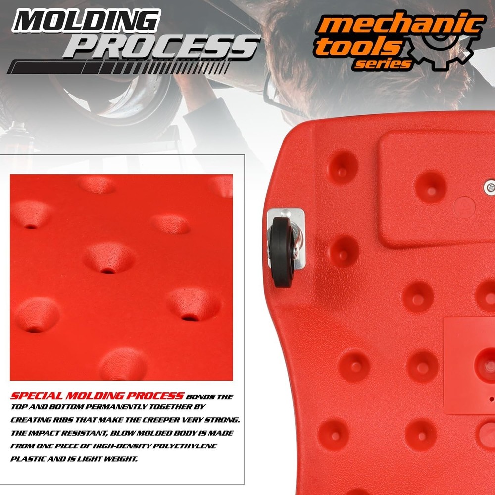 Mechanic Plastic Creeper with Dual Tool Trays, 48" Ergonomic Rolling Garage S...