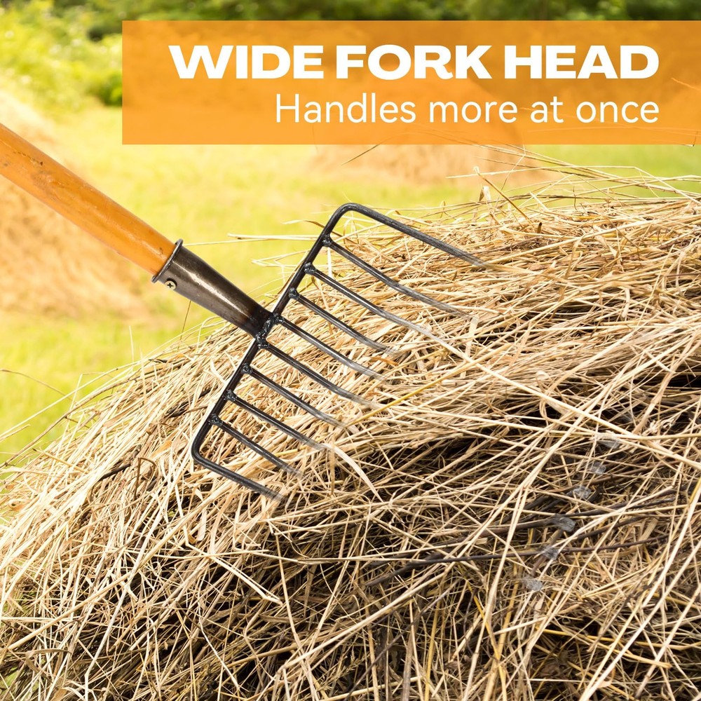 4 Sets Pitch Fork 10 Tines Wide Manure Fork with Long Handle Heavy Duty Muck ...