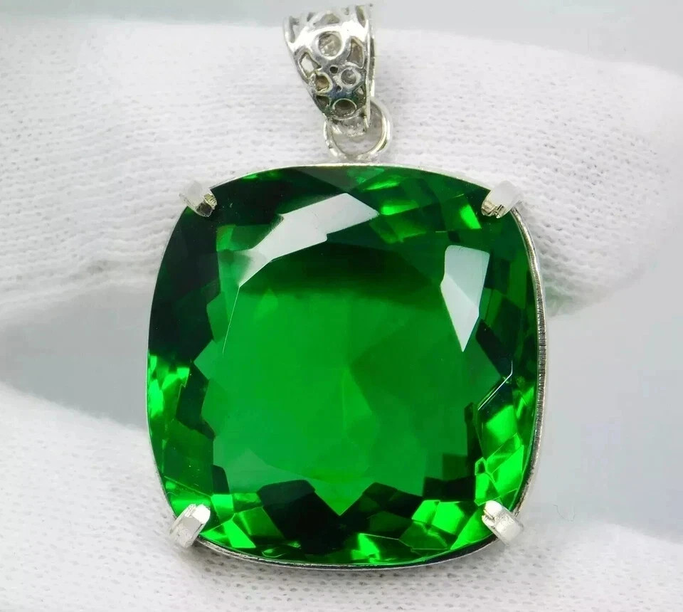 Natural 90.20 Ct+ Tsavorite Garnet Certified 925 Solid Silver Pendant Gemstone