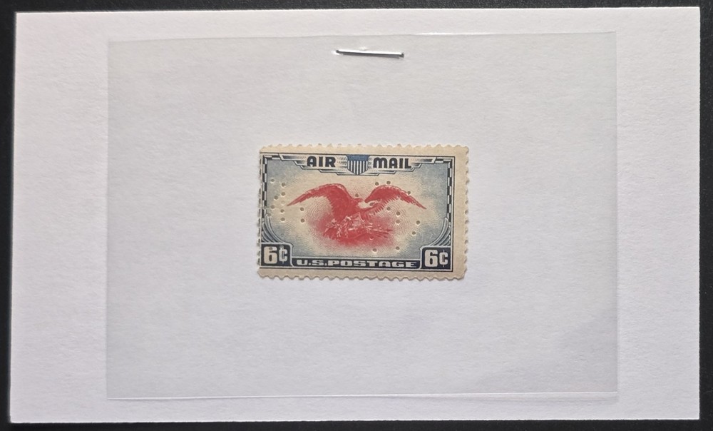 US - 1941 Scott #C23 Airmail 6 Cent Red Eagle Blue Frame PERFIN - Stamp