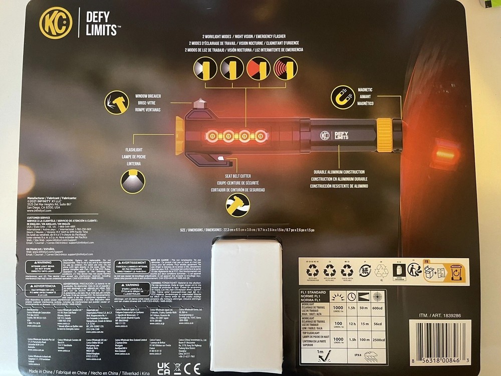 KC Auto Light with Emergency Tool, 2 Pack 1000 Lumen Rechargeable Flashlight Set