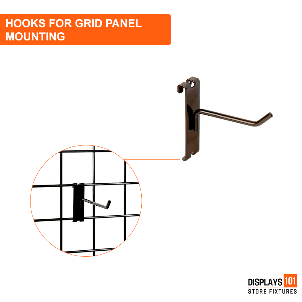 6" Gridwall Hooks - Black Hooks For Grid Panel Displays - NEW