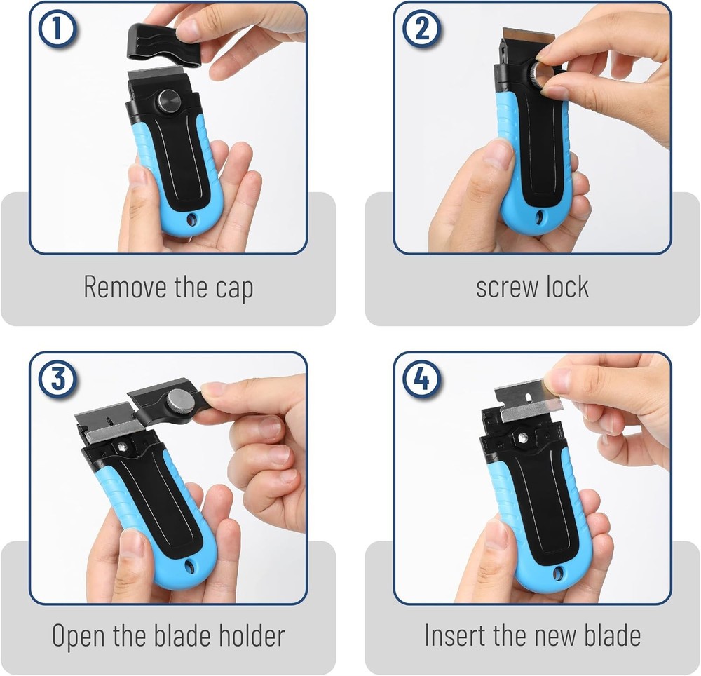 Razor Blade Scraper, Blue, Locking Razor Scraper Set