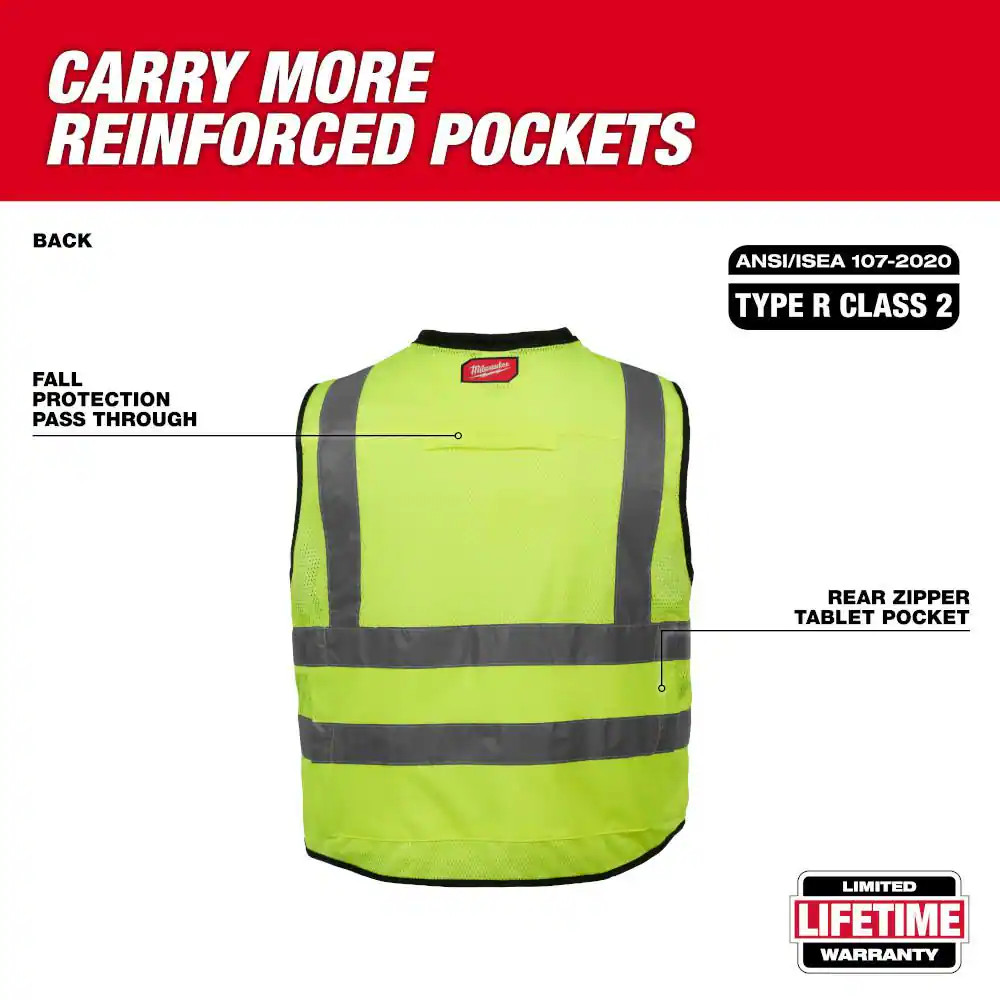 Performance Small/Medium Yellow Class 2 High Visibility Safety Vest with 15 Pock