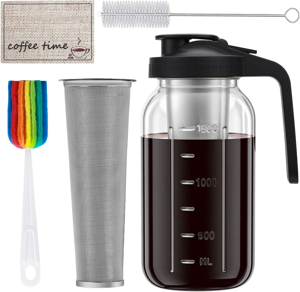 Cold Brew Coffee Maker, 64oz Cold Brew Pitcher with Stainless Steel Filter & Cof