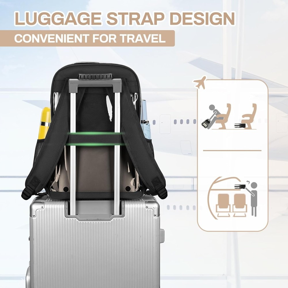 Clear Backpack, Heavy Duty See Through Book Bag for Work, Security, Black