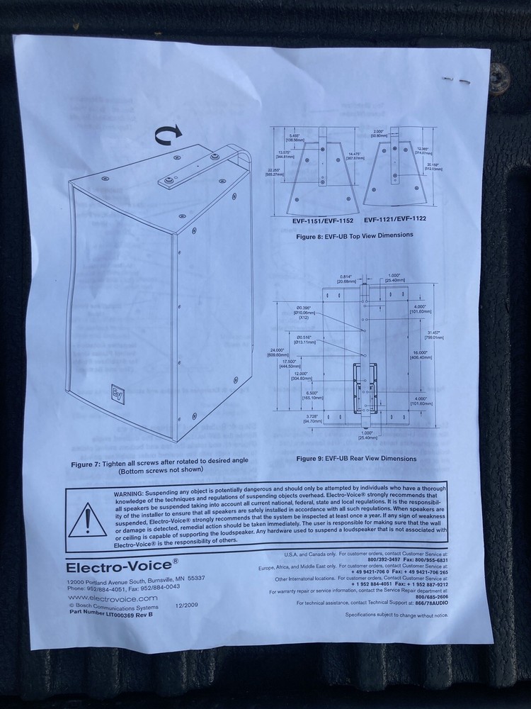 Electro-Vioce EVF Speaker Wall/Ceiling U Bracket.