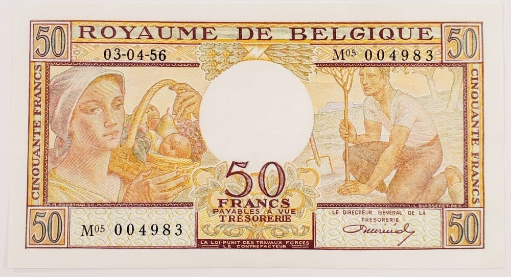 1956 Belgium 50 Francs Note Pick #133b Uncirculated Condition