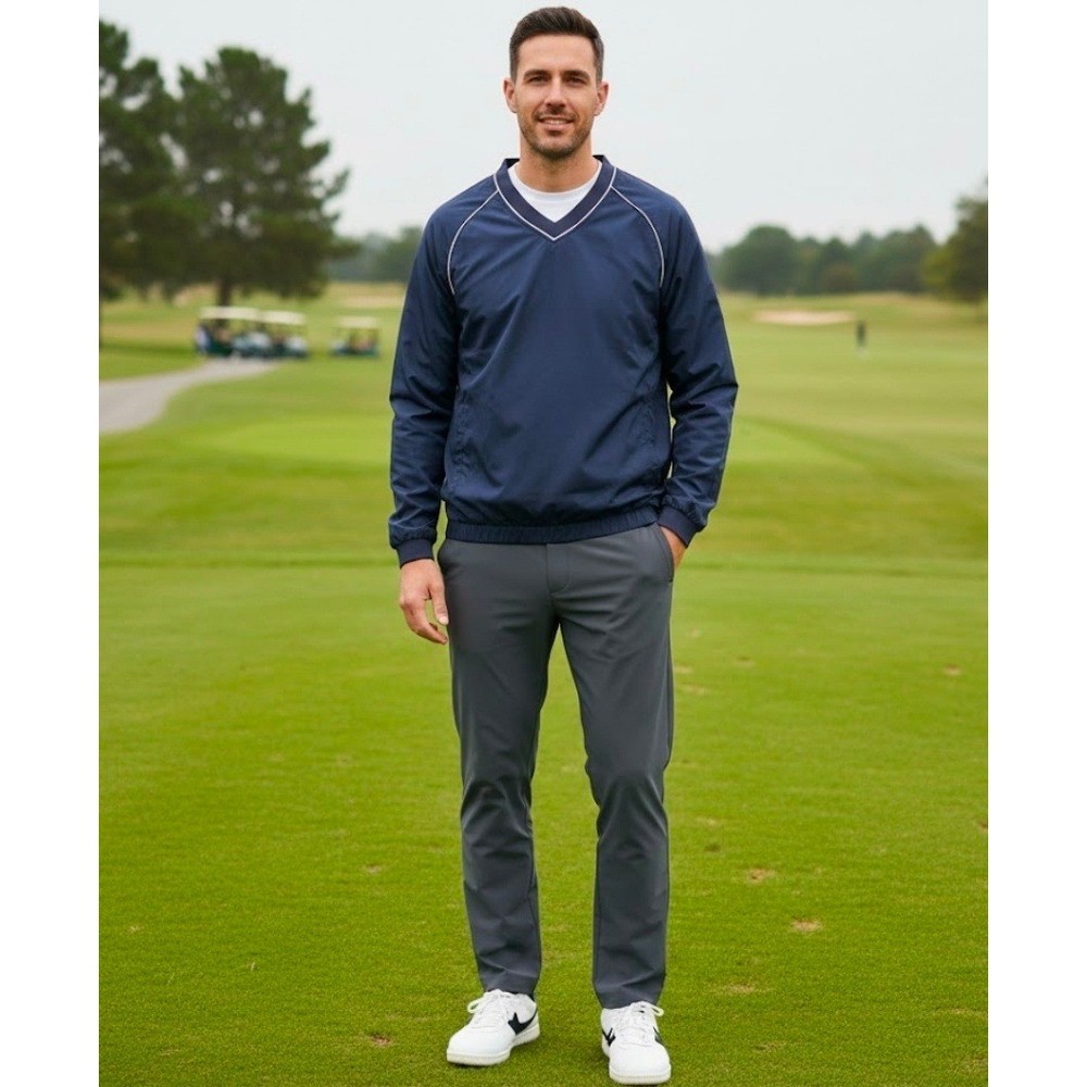 FootJoy Men's Navy Lightweight V Neck Pullover Golf Jacket Windbreaker Large
