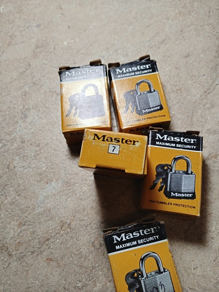 Vintage No. 7 Master Locks With Original Boxes With Keys Keyed The Same 5 Lot