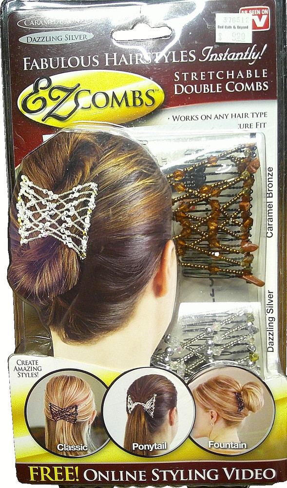 EZ Combs Fabulous Hairstyles Secure Stretchable Double Combs-Bronze/Silver 1041