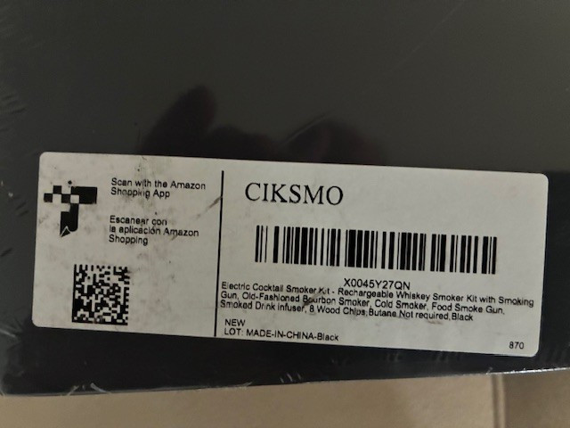 Ciksmo Smoking Infuser - Cocktail Smoke Kit - New In Box
