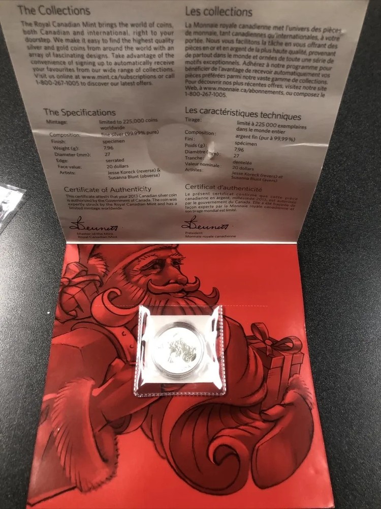 2013 CANADA $20 SANTA CLAUS SILVER COIN