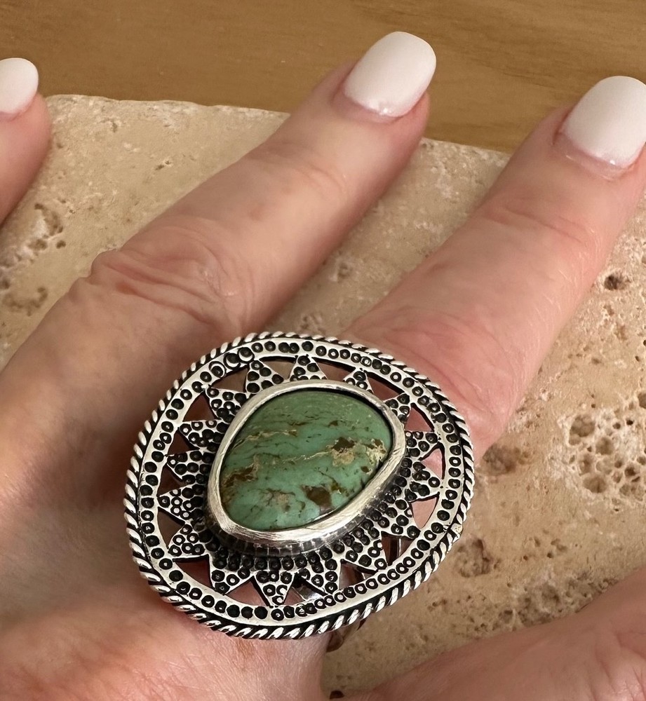 Green Turquoise Sterling Silver Womens Custom Designed Ring 9