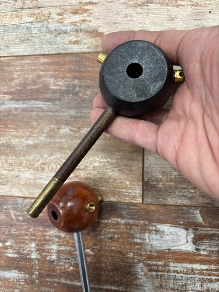 Two Black Powder Measures Wood And Brass