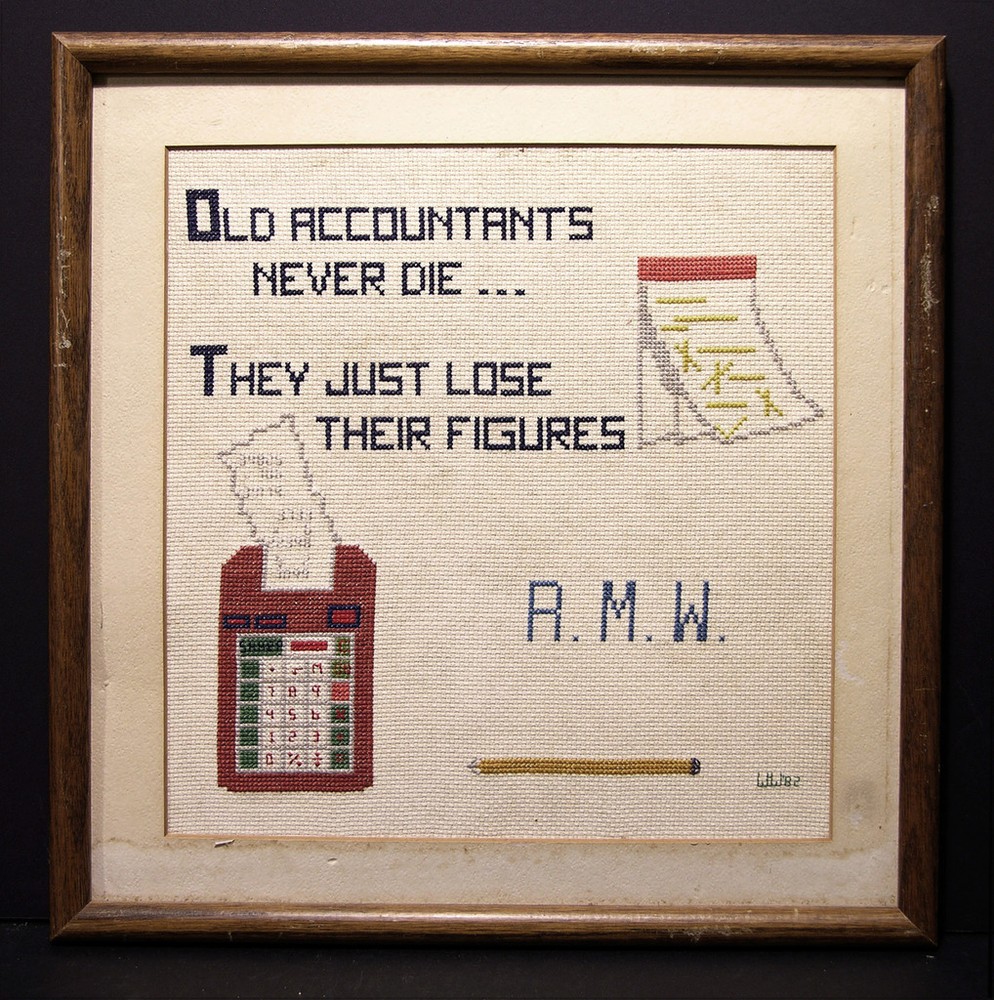 Embroidered Quote Old Accountants Never Die...Sharp Calculator, 1982