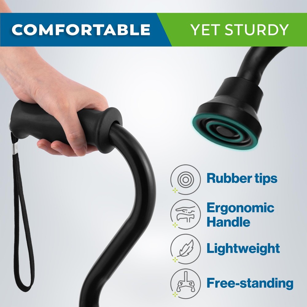 Walking Quad Cane Adjustable Lightweight Large 4 Pronged Base Balance