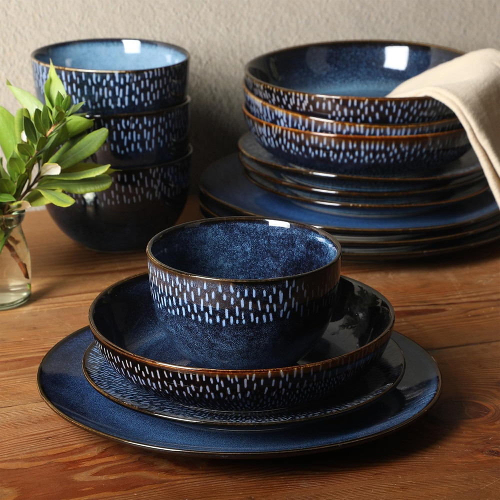Matisse 16-Piece Dinnerware Set – Double Bowl Reactive Glaze Cereamic Stoneware