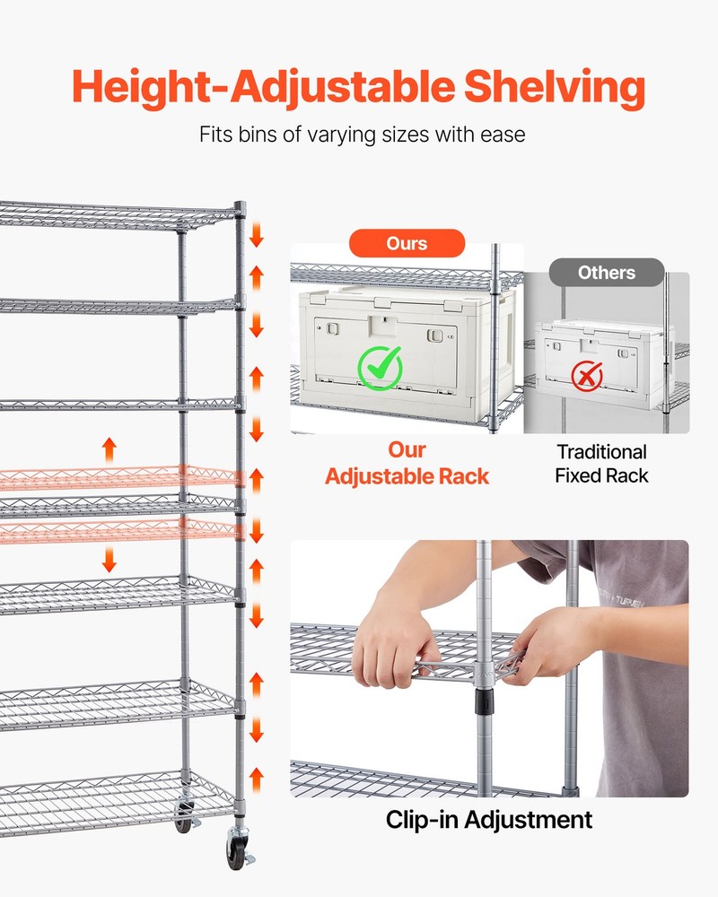 VEVOR Rolling Bin Storage Rack 7-Tier Bin Rack Storage System with 18 Bins