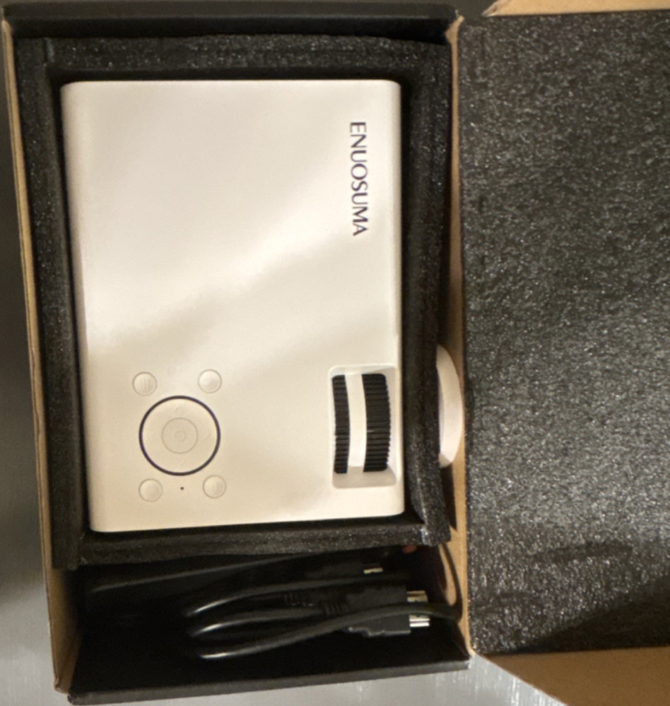 ENUOSUMA LED Desktop Projector White Black with Remote and Cable Bundle