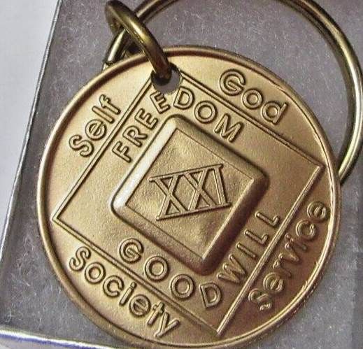 NARCOTICS ANONYMOUS NA KEY TAG 21 YEAR Keyring medallion Serenity Clean