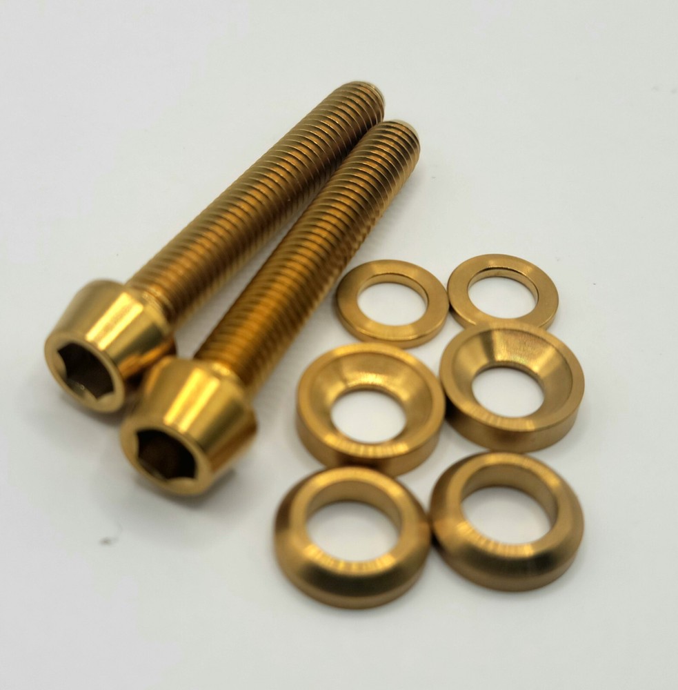 Trail Arc Titanium MTB Brake Caliper Mounting Bolt + flat, cone, cup washer (2x)